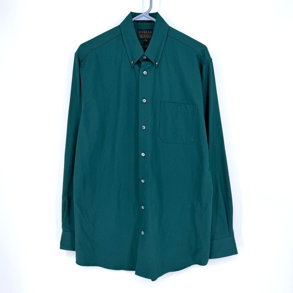 Viyella Bullock & Jones Mens Green Cotton Wool Blend Button‎ Down Shirt Size M